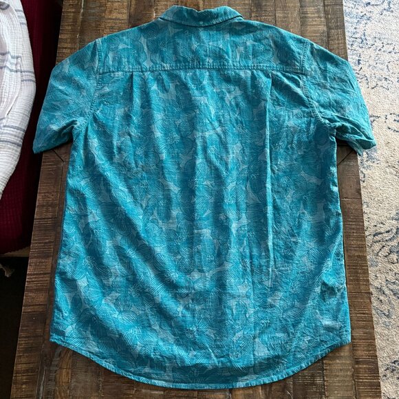 Hurley One & Only Stretch Short Sleeve Button-Up Shirt L Blue Floral Cotton/Span - Picture 4 of 7